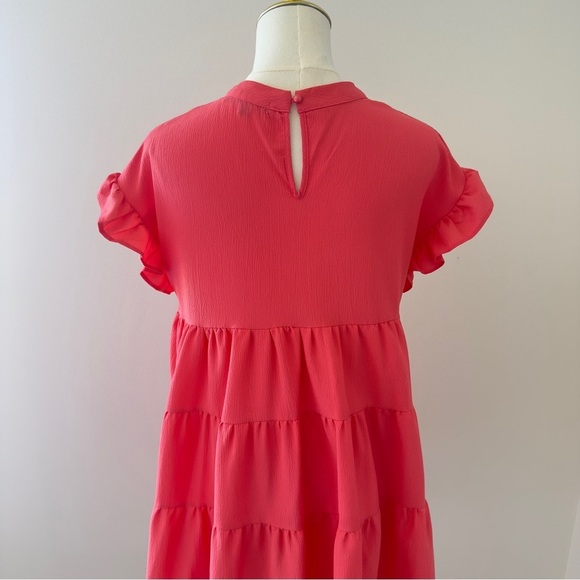 Charming Coral Pink Flutter Sleeve Ruffled Women's Sundress Size Small - Picture 6 of 10